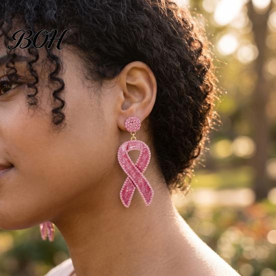 Rosa Schleife Fächer Ohrringe 1 Paar Brustkrebs für Frauen, Glitzer Strass Hängeohrringe Damen, Aufmerksamkeits Schmuck Geschenk Zubehör Dekorativ