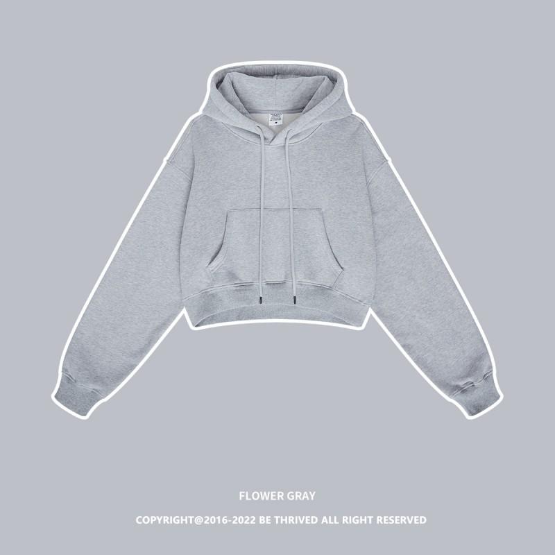 Women's Autumn and Winter Plus Cashmere Solid Color Hoodie Spice Girls Miss Umbilical American Pullover Top