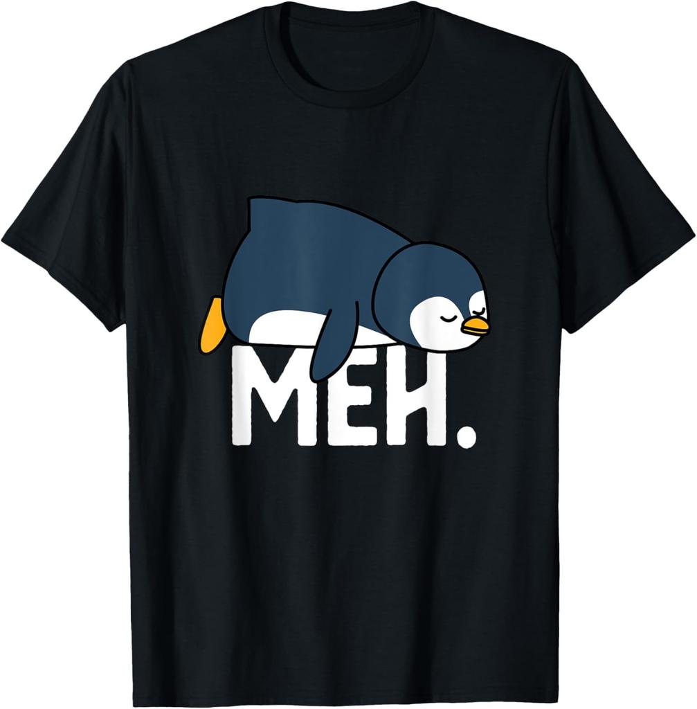 Funny Meh Meme Lazy Penguin Sarcastic T-Shirt