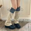 Winter Autumn Knitted Drawstring Leg Warmer Gothic Colorblock Foot Covers Flared Hem Loose Knee High Socks for Women