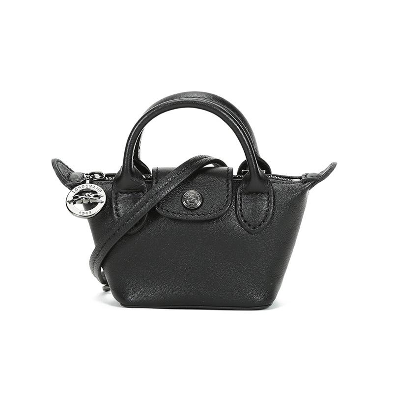 Longchamp Le Pliage Cuir Mini Dumpling Bag Women Shoulder Bag Black 10099757001 Basic Set (Bag+Dust Bag)