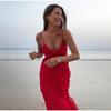Backless Elegant Maxi Dress Women Sexy Ruffle Sundresses Sleeveless Spaghetti Strap Club Party