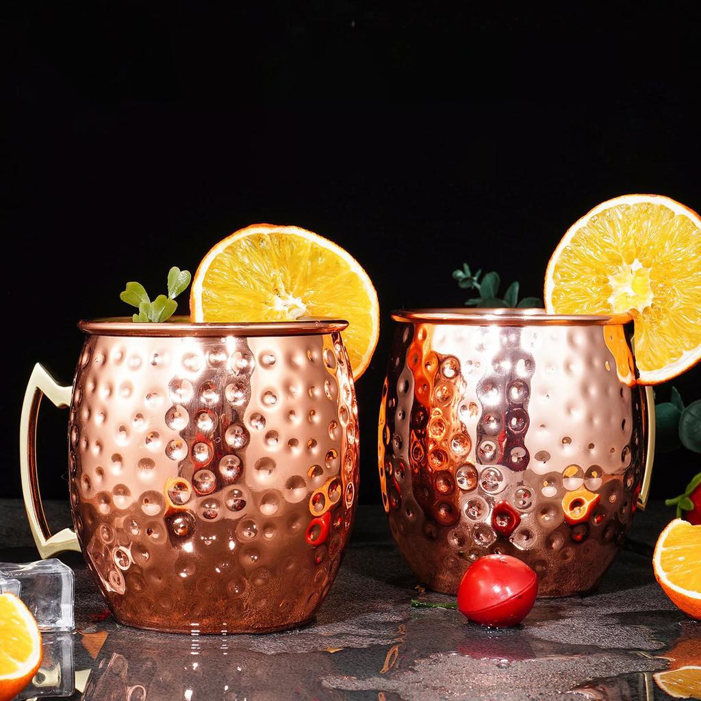 Leeseph Moscow Mule Mugs, Hammered Copper Cups with 304 Stainless Steel Lining, for Cold Drinks, Beer, Wine, Bars, Parties, Gift