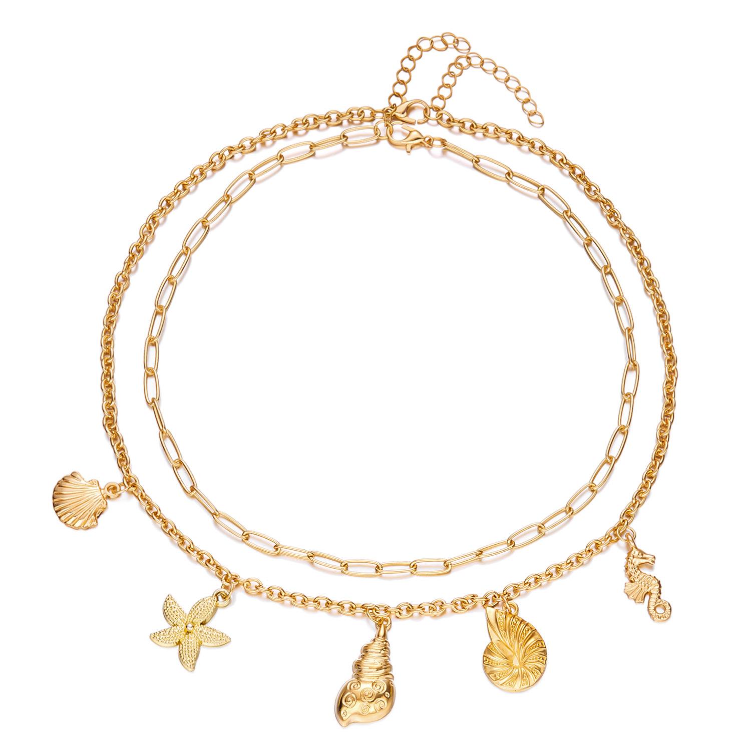 

RTY Позолоченное ожерелье с подвеской в виде морской раковины, многослойный чокер из пука, летняя тематика, трендовые штучки one size золотой