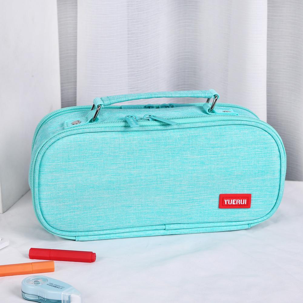 Large Capacity Double Zipper Canvas Pencil Case - Simple, Portable, Double Layer for Junior High Students