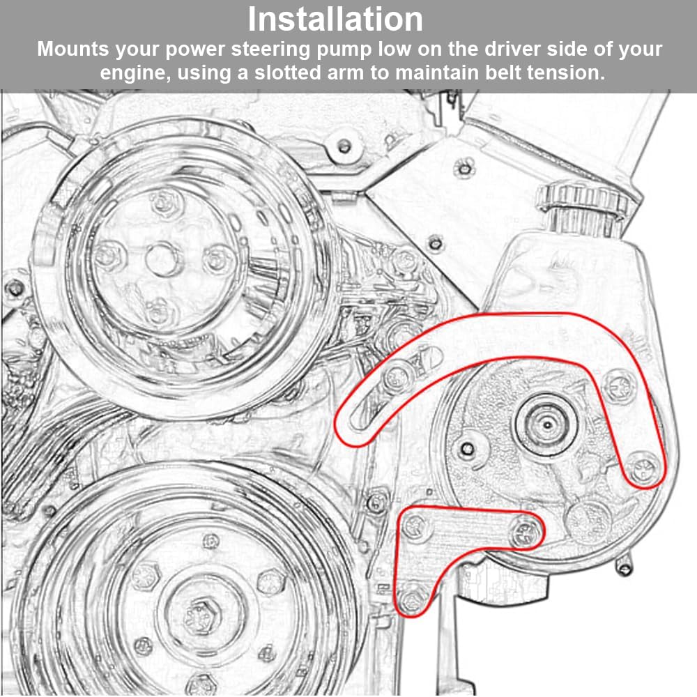 SBC Power Steering Pump Bracket Kit - Adjustable V-Belt Slotted 305 327 383 5.0L 5.7L V8 LWP Low Mount Power Steering Pump Bracket Compatible With