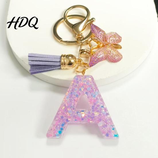Keychain Accessory Purple Series Pendant Sequins Star Initial Letter Charm Key Chain