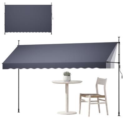 Manual Retractable Awning, 400 Cm Outdoor Retractable Patio Awning Sunshade Shelter