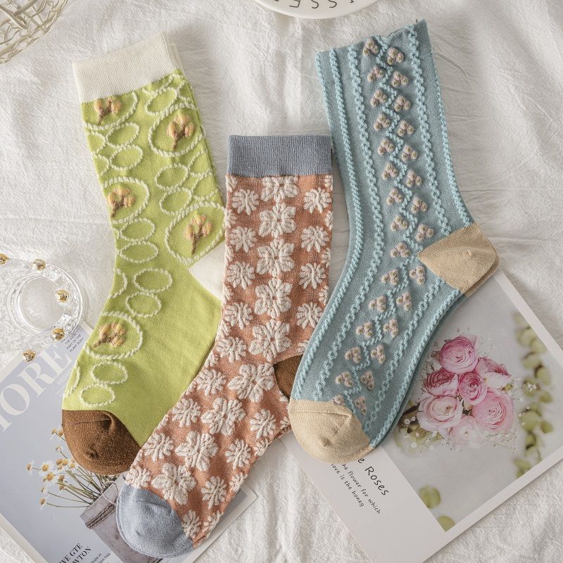 

5 шт./белые носки средней длины с цветочным принтом, женские модные японские носки туманного цвета, студенческие весенние лоли, тонкие носки JK, розовые, новинка 3pcs A