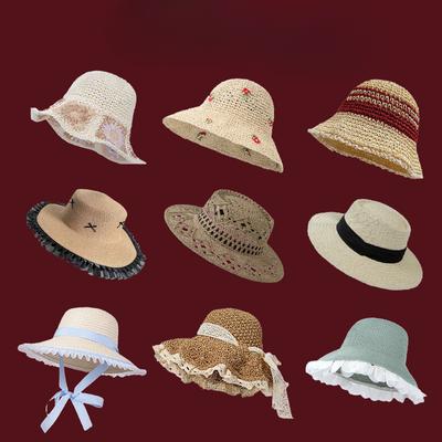 Summer Big Hat Brim Vacation Sun Protection Sun Hat Lace Straw Hat Spring and Summer Niche Ins Pastoral Straw Woven Hat Women
