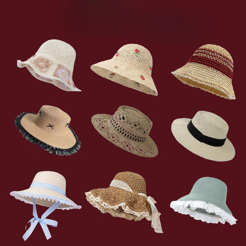 

Summer Big Hat Brim Vacation Sun Protection Sun Hat Lace Straw Hat Spring and Summer Niche Ins Pastoral Straw Woven Hat Women