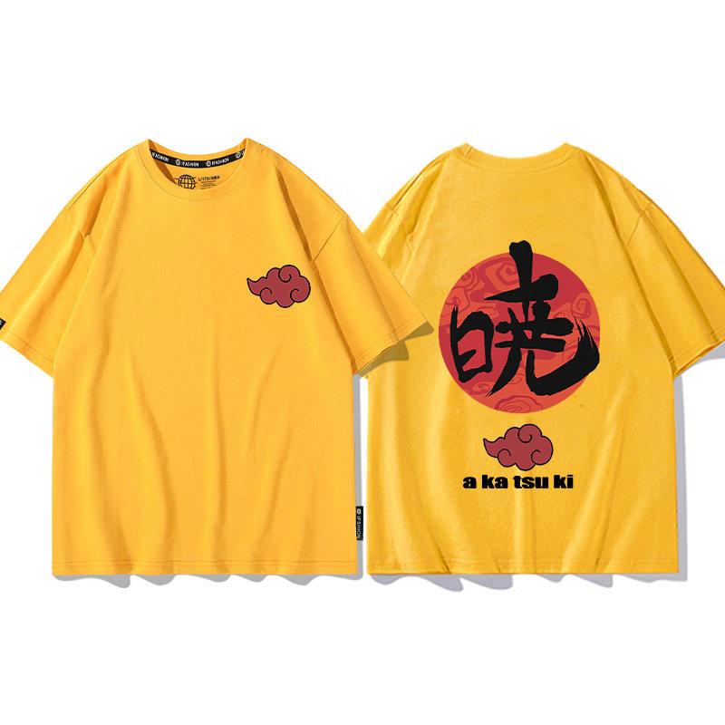 Yellow Cartoon Childrens Tshirt Naruto Xiao Organized Six Payne Anime Cotton Doublesided Printing Parentchild Casual Tshirt