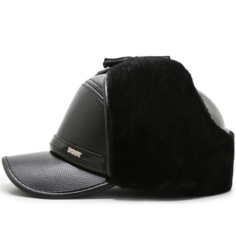 Letter Beat Warm Cap Pu Leather Outdoor Windproof Breathable Protection Sun
