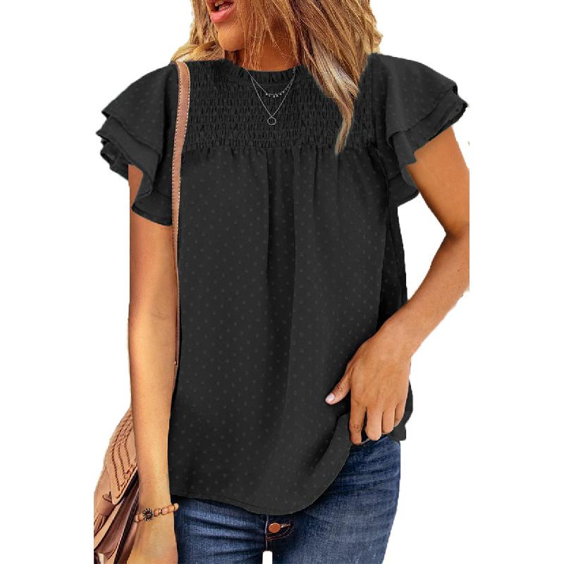 Summer new jacquard chiffon shirt for women, loose fit, round neck, pullover, short sleeve T-shirt