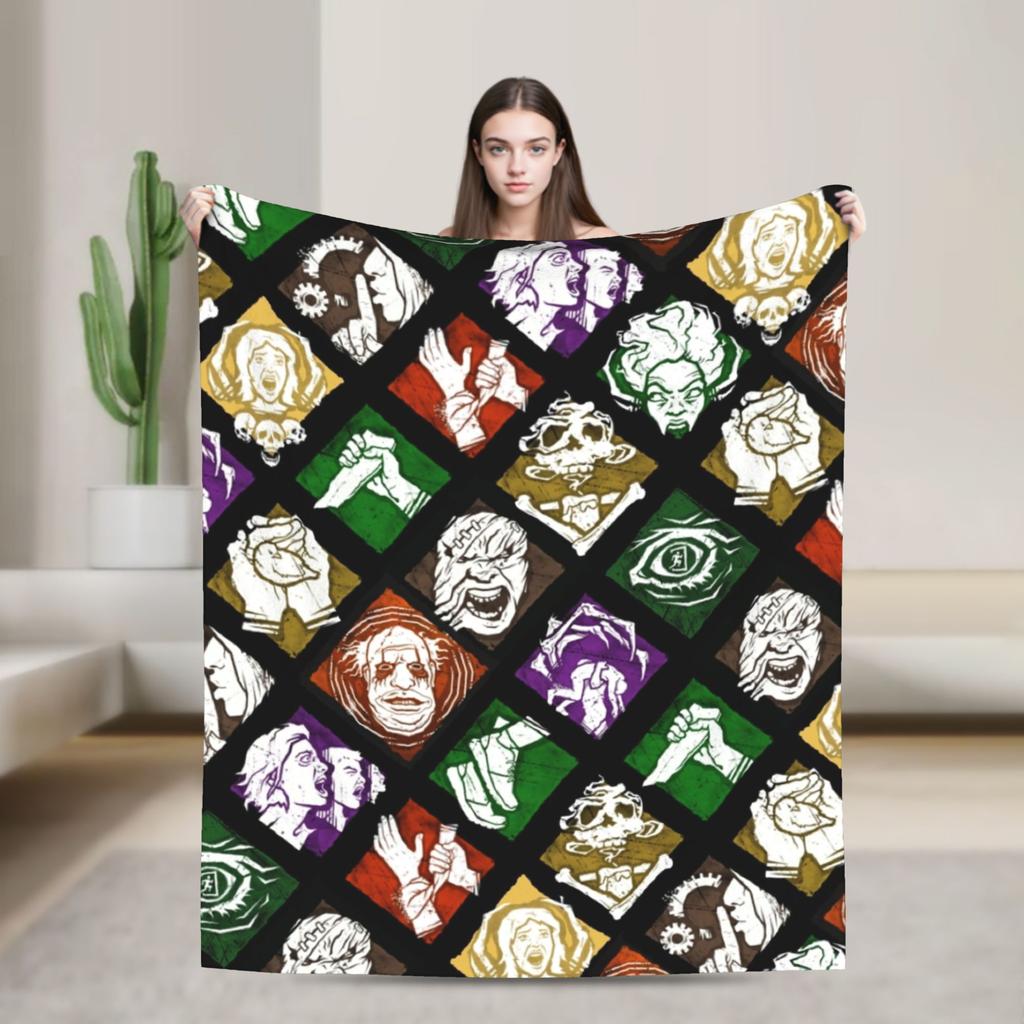 DBD Perks Deads by Daylights Horror Survival Videospiele Flanelldecken Vintage Überwurfdecke für Zuhause 125*100cm Teppichstück,