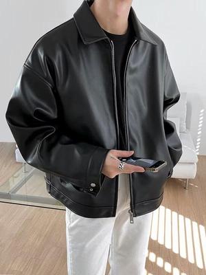 Men's Retro Leather Jacket: High-End Autumn/Winter Streetwear, Korean Style, Cool Lapel, Loose Fit Motorcycle Jacket