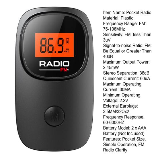 Kapesní rádio se sluchátky na baterie Mini přenosné rádio s digitálním laděním Pohodlné