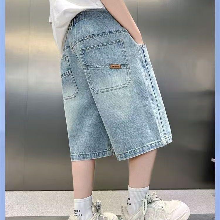 Zhongda Jungen Sommer Bestickte Denim High-Waist Shorts - Locker, Bequem und Stilvoll Size 130 gray