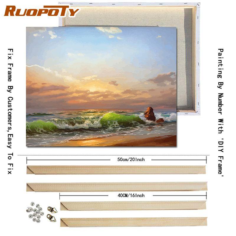 Ruopoty DIY Frame Painting By Numbers Mountain Oil Painting On Canvas Painting For Wall Decor Calligraphy Painting 40x50cm