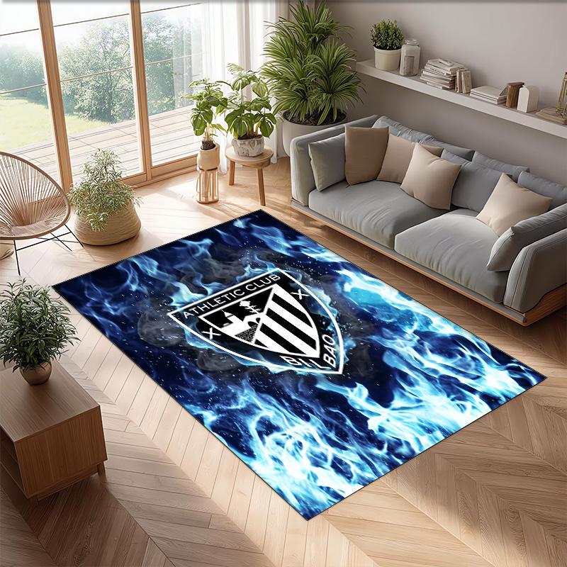Athletic Bilbao Football Print Crystal Velvet Rug, Comfortable Water Absorbent Non Slip Indoor Floor Carpet