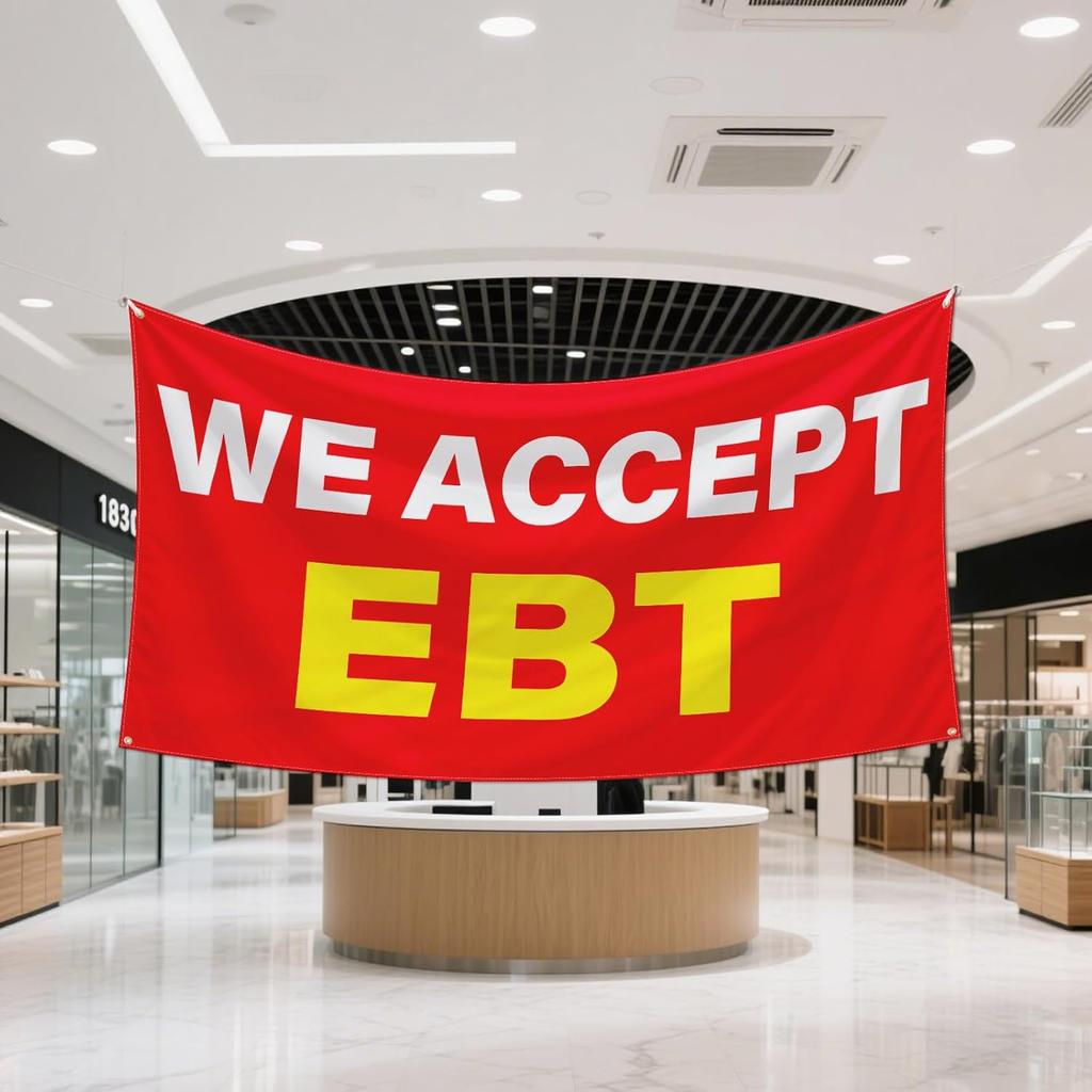 ASUNO 2 Pack 36 x 72 Inch We Accept EBT Banner with Grommets Weatherproof Advertising Polyester Reble Flag for Store Business Office Industrial Yard