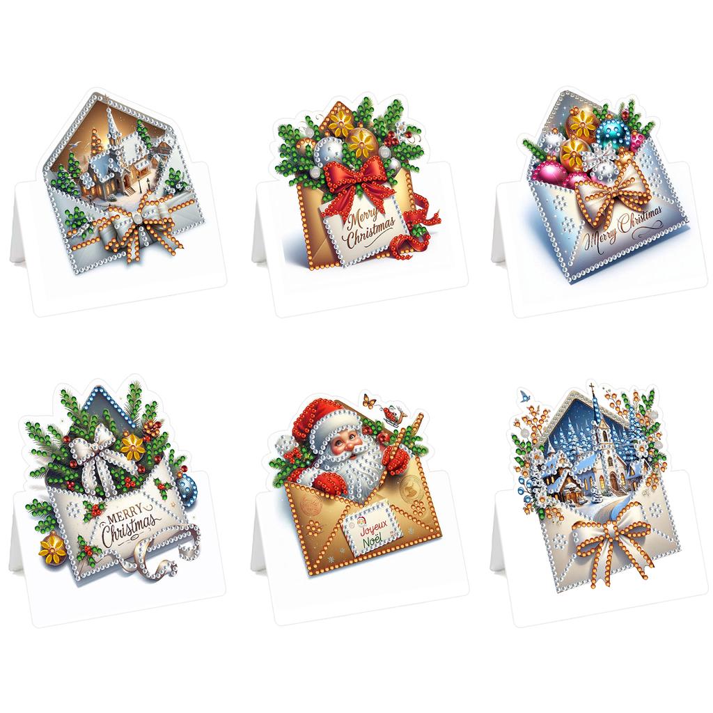6Pcs Christmas Birthday DIY Diamond Painting Greeting Card Kit with Envelopes for Beginner Adult Birthday Holiday Blessing