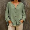 Women's V-Neck Button-Down Blouse Oversized Linen Blend Casual Shirt