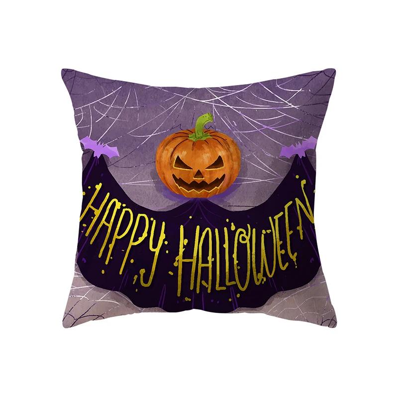 Gruseliges Halloween Kürbis Fledermausdruck Muster Kissenbezug Heim Wohnzimmer Sofa Dekoration Quadratisches Polyester Kissen