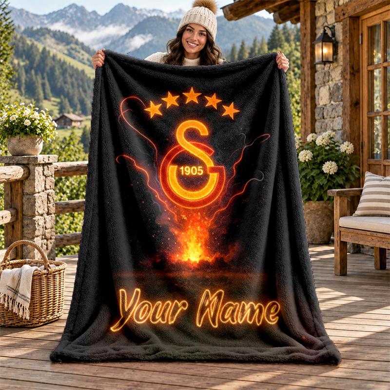 Galatasaray Custom Name Flannel Blanket Personalized Soft Warm Plush Throw Blanket Customized Gift for Family Friends