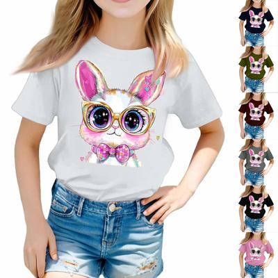 Camiseta de Manga Corta Casual con Cuello Redondo para Niñas