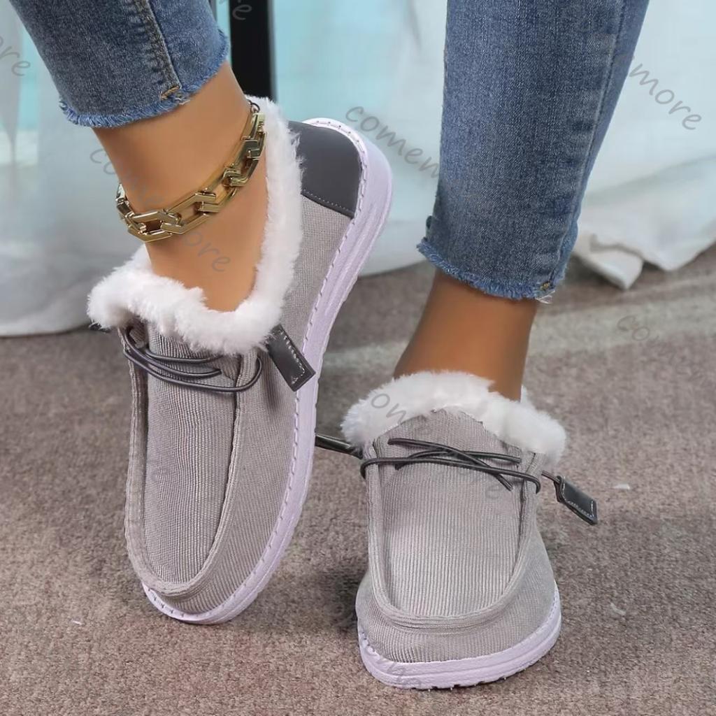 Fashion Comemore Cotton Shoes 2025 Autumn and Winter New Velvet Thickened Fur Warm Flats Casual Slip on Suede Solid Color Snow Loafers