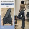 Women's Cement Gray High-Waist Wide-Leg Jeans - Plus Velvet, Slim, Loose, Drapey, Small Size for Autumn/Winter.