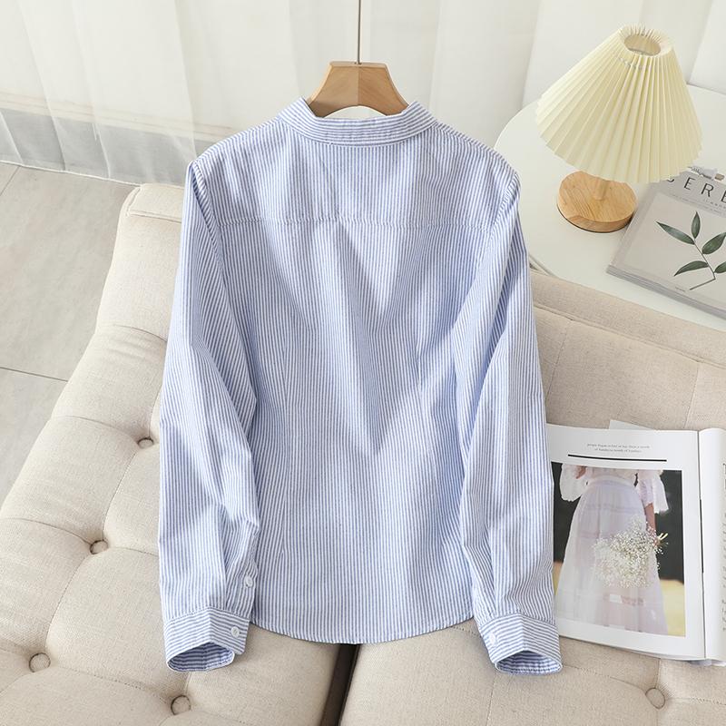 Casual Cotton Women's Oxford Shirt Autumn Good Quality Woman Blouse and Tops Lady White Blue Striped Shirts Clothes