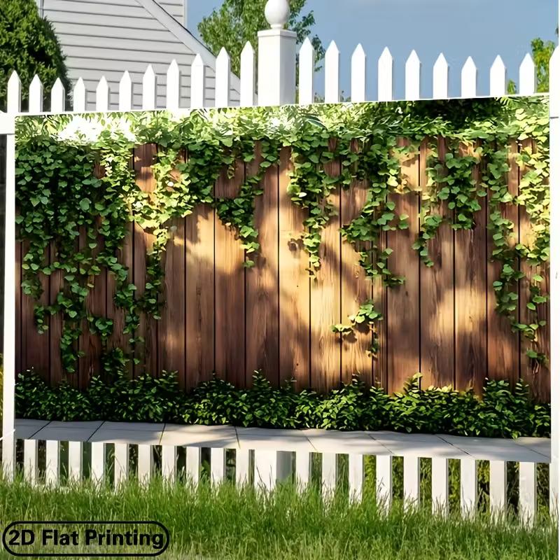 2D Outdoor Garden Fence Backdrop Sunlit Ivy Vines Photo Booth Background