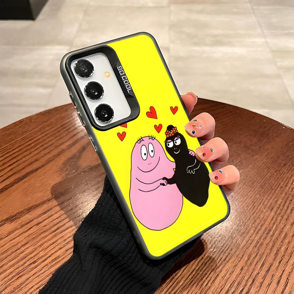 Cute Barbapapa Cartoon Phone Case For Samsung Galaxy S25 S24 S23 S22 S21 S20 Note20 Ultra Plus Fe Colored Silver Cover