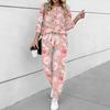 Women Floral Print Two Piece Outfit, Long Sleeve Crew Neck Top & Drawstring Jogger Pants Casual Tracksuit for Spring Autumn