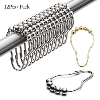 12pcs/set Stainless Steel Curtain Hooks Bath Curtain Rollerball Shower Curtain Rings Hooks 5 Rollers Polished Satin Nickel