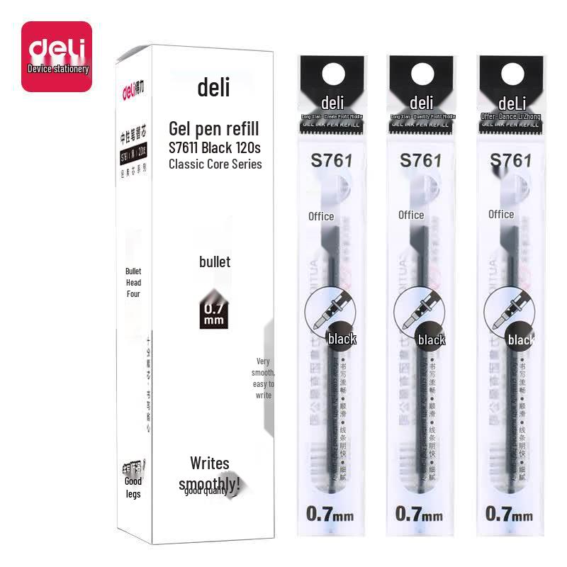 Deli S761 0.5mm Black Gel Pen Refills, 20-Count