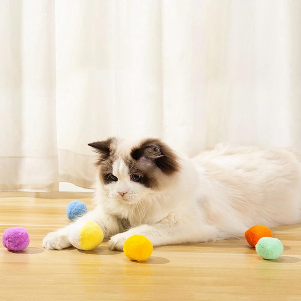 12pcs/Box Cat Toy Balls Soft Poms Ball Pet Interactive Toy Soft Pompon Ball Toy Cats Interactive Cat Toys