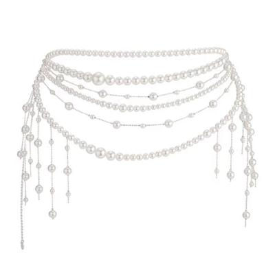 Cadena de Cuerpo con Flecos de Perlas Multicapa Cinturón para Mujer Joyería de Fantasía Estilo Vintage Años 90 Decoración de Cintura para Vestidos de Noche