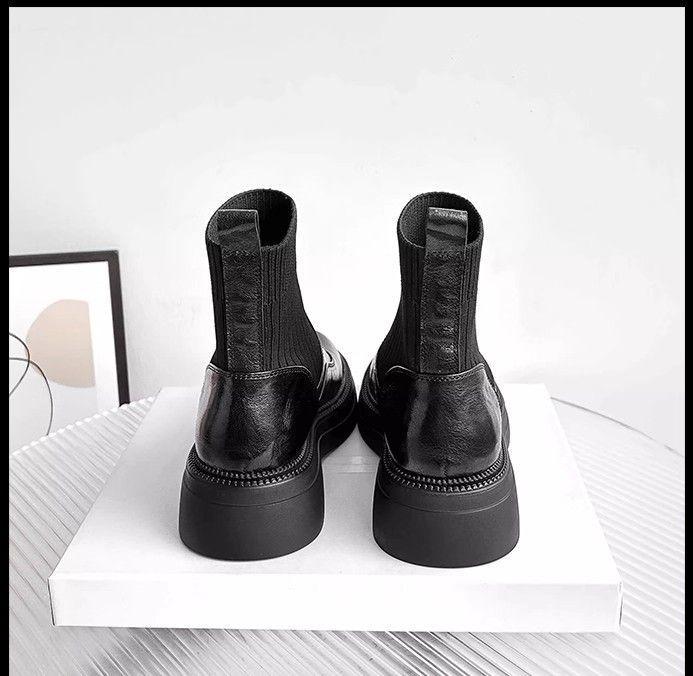 Elastic Fleece-Lined Ankle Boots, British Style, Thick Sole, Hot Selling for Women's Autumn/Winter 2025