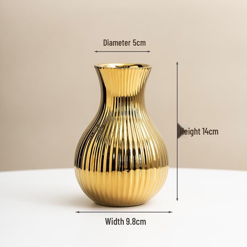 Jarrón de Cerámica Electrochapado en Oro - Estilo Nórdico para Decoración Moderna del Hogar