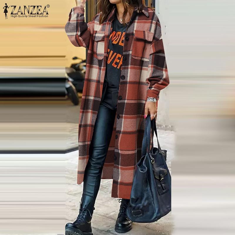 Dámská móda kostkovaný kabát bunda jaro podzim ležérní oblečení s dlouhým rukávem zapínání na knoflíky