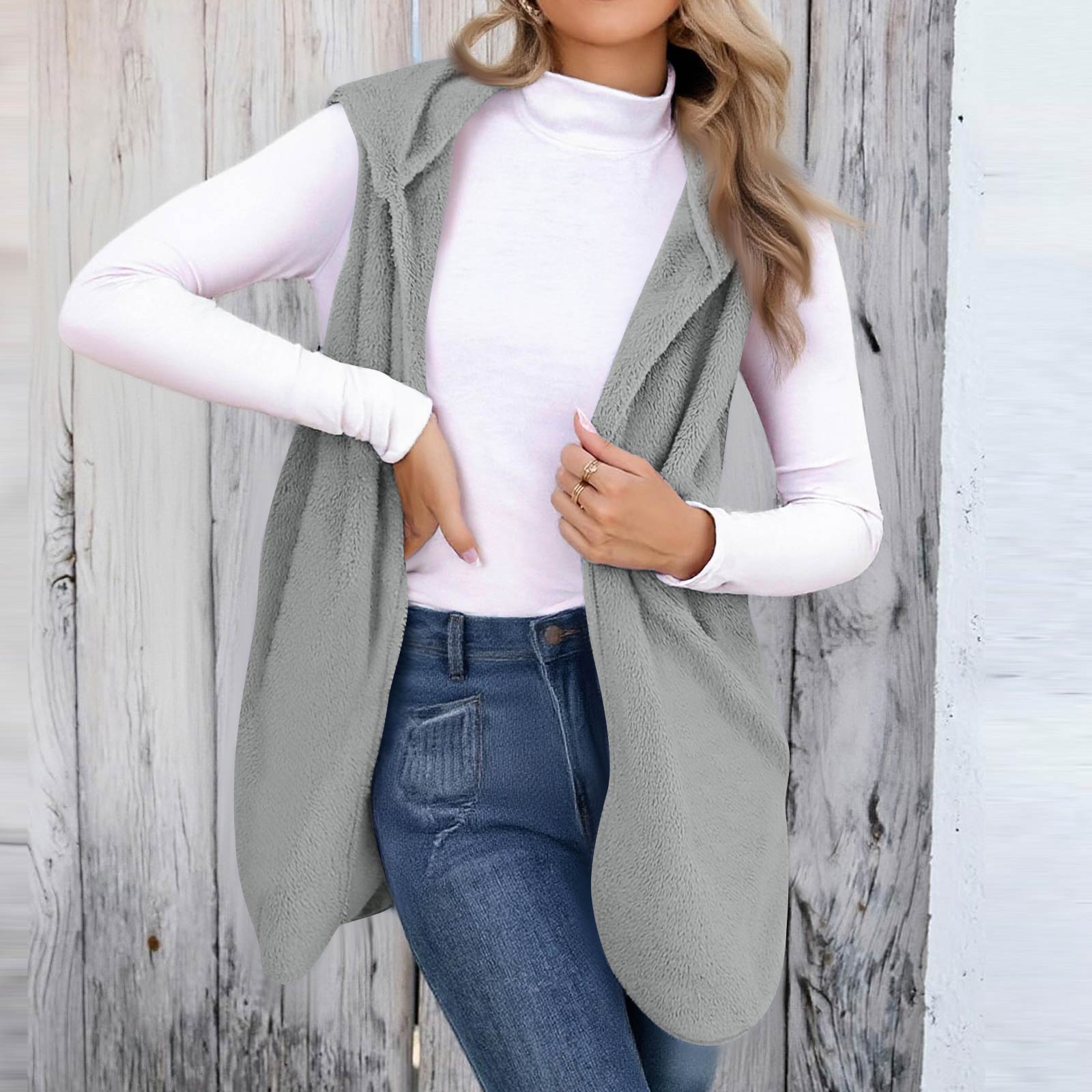 

Женские толстовки оверсайз флисовые длинные пуловеры с капюшоном повседневные худи без рукавов L