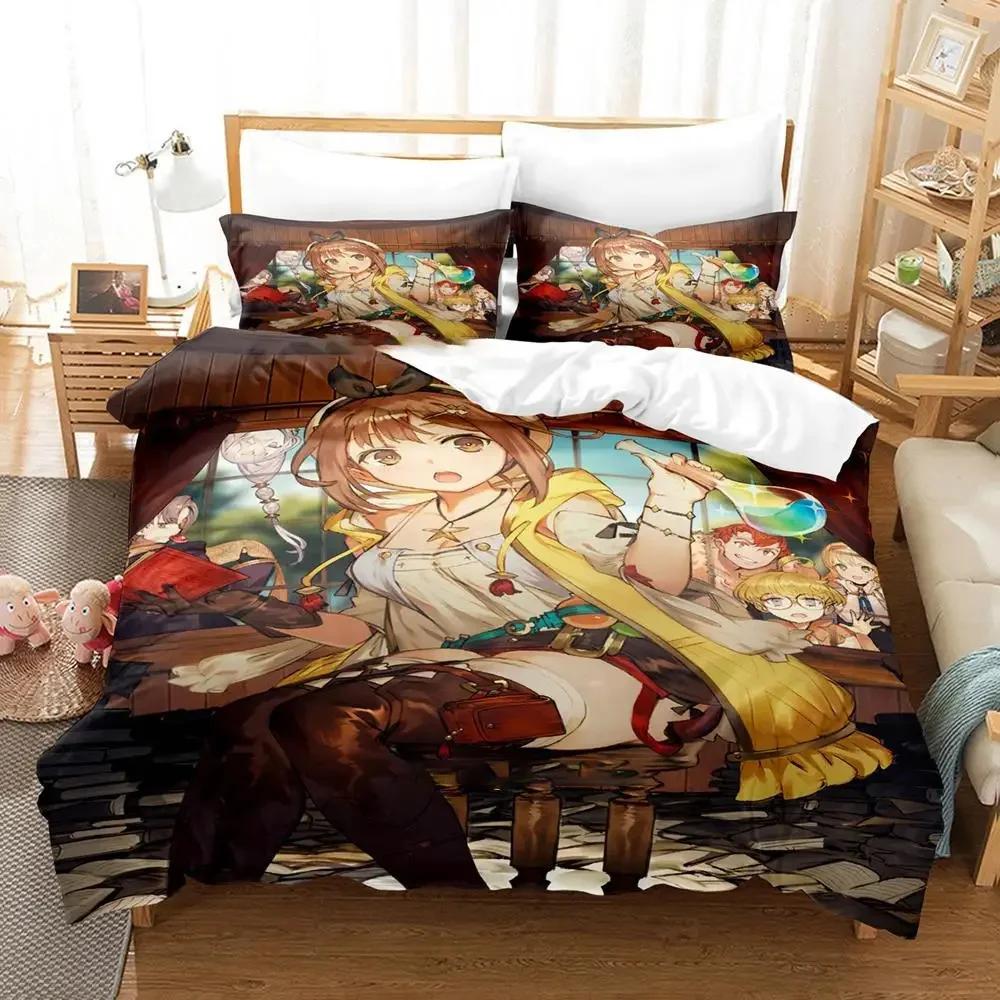 Anime Atelier Ryza Bedding Set Duvet Cover Bed Set Quilt Cover Pillowcase Comforter King Queen Size Boys Adult Bedding Set