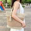 Women Straw Tote Bag Large Capacity Woven Handbag Summer Beach Bag Tassel Decor Boho Shoulder Bag Handmade Rattan Tote