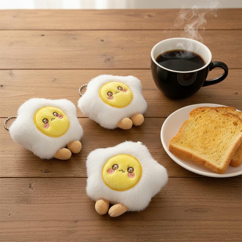 Cute Creative Plush Poached Egg Doll Pendant Keychain Cartoon Car Key Ring Fashion Backpack Decoration Accessories Gifts