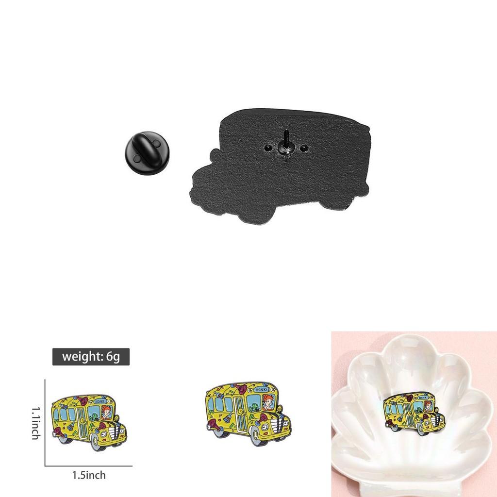 Charming Cartoon Character Brooch In Metal With Colorful Bus Design And Red Haired Girl Theme