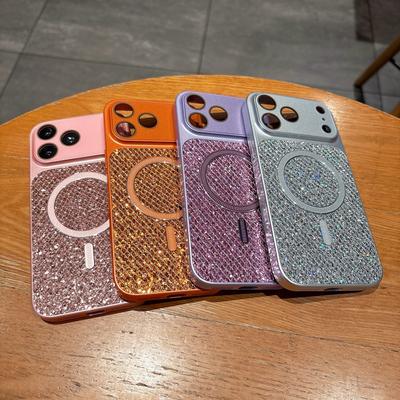 Fashion Frosted Glitter Sequin For Magsafe Phone Case For iPhone 17 16 15 14 Pro Max Bumper Crystal Camera Lens Magnetic Cover