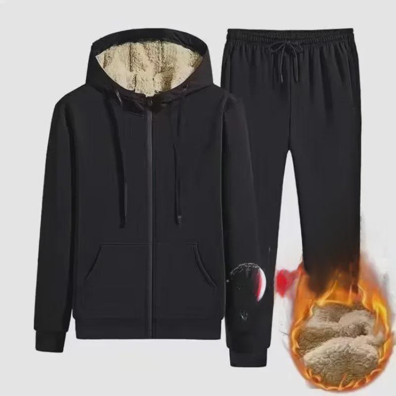 

Мужской спортивный комплект из плюшевой овчины с капюшоном, свитер и штаны - осень/зима XL чёрный